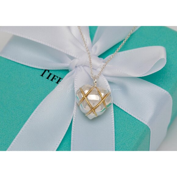 RARE Tiffany & Co. Vintage "Quilt Heart" Necklace Puffed 18k Gold Rope Pendant - Picture 5 of 8
